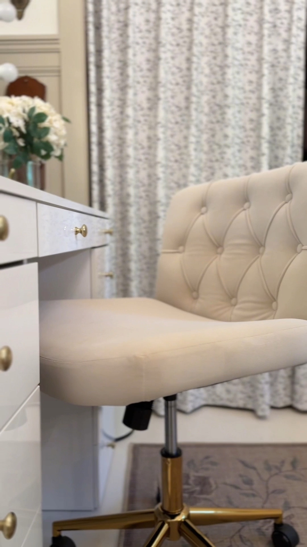 I found the perfect cottage / glam chair for the beauty room. Adjustable height, gold hardware , tufted back cushion , lumbar cushion, wide enough to criss cross your legs, but also tucks under the vanity nicely. 

#Chair #DustChair #VanityChair #BeautyRoom #MakeUpVanity #CottageGlam #HomeDecor #CozyCottage 

#LTKBeauty #LTKSaleAlert #LTKHome