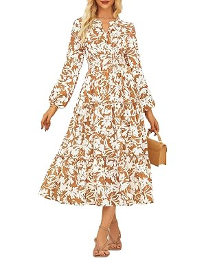 GRACE KARIN Women's Floral Maxi Dress Long Sleeve V Neck Casual A Line Spring Fall Winter Flowy T... | Amazon (US)