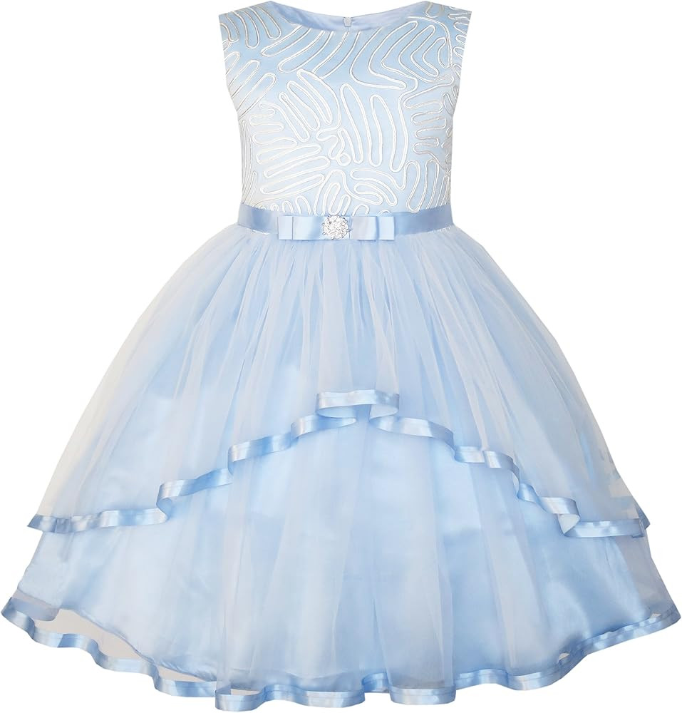 Sunny Fashion Flower Girls Dress Blue Belted Wedding Party Bridesmaid Size 4-12 | Amazon (US)