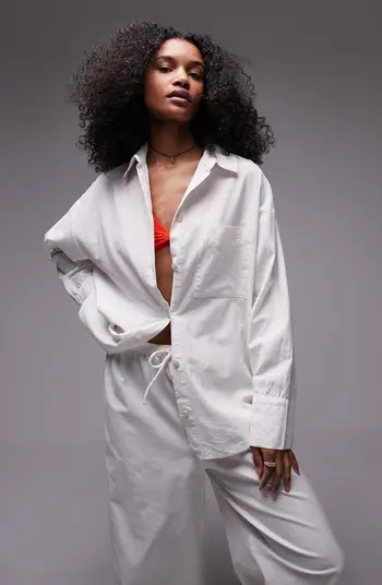 Beach Cotton & Linen Button-Up Cover-Up Shirt | Nordstrom