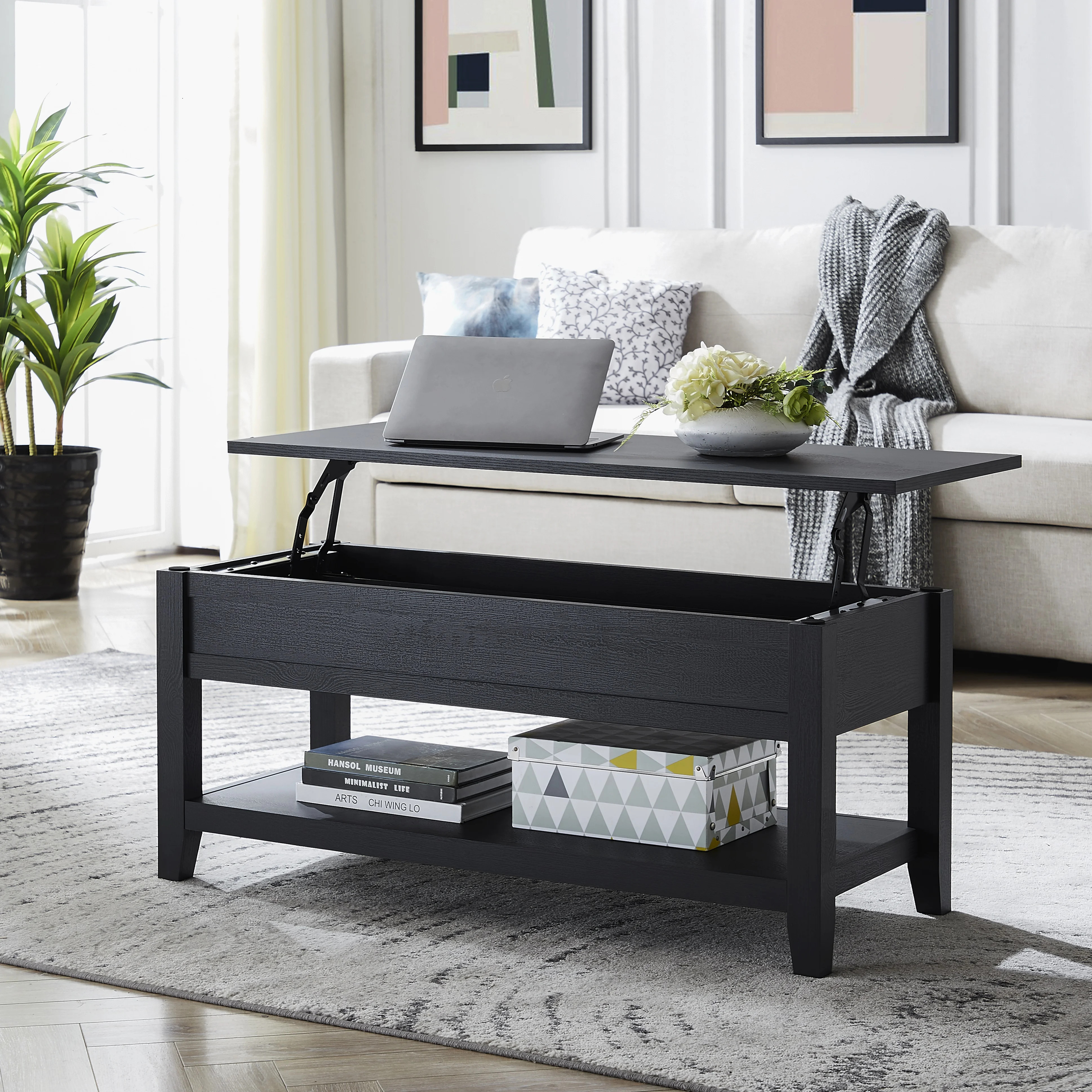 Mainstays Lift Top Coffee Table with Storage Shelf, Black wood finish | Walmart (US)
