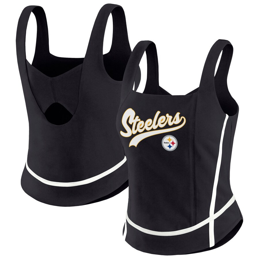 Women's Pittsburgh Steelers WEAR by Erin Andrews Black Square Neck Tank Top | NFL Shop
