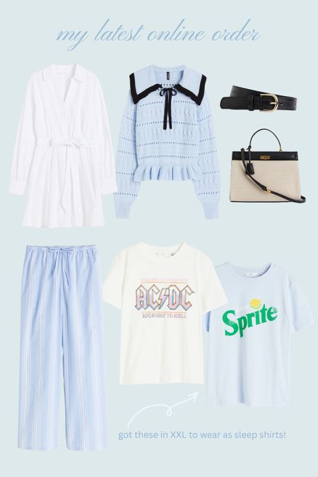 Latest order of H&M finds! All under $70. White dress | blue sweater | black belt | work outfit | work dresses | graphic tees | girly outfit | bow sweater 

#LTKfindsunder100