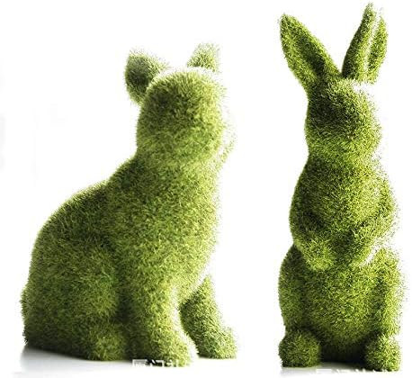 Easter Moss Bunny Figurine Imitation Moss Rabbit Sculpture Artificial Moss Grass Rabbit Furry Flocke | Amazon (US)
