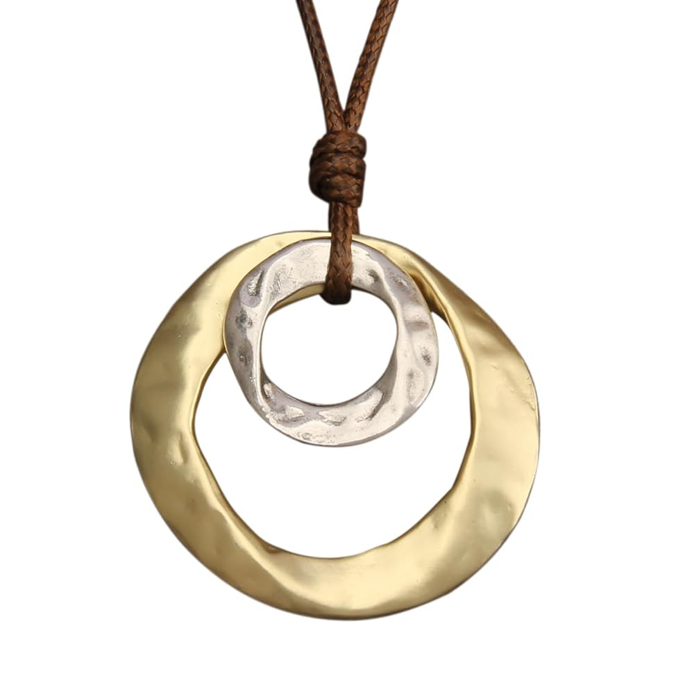 GelConnie Wooden Necklaces for Women Gold Leather Necklace Long Boho Layered Necklace Silver Hipp... | Amazon (US)