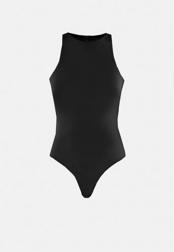 Petite Black Seamless Racer Neck Open Back Bodysuit | Missguided (US & CA)