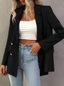 SHEIN Frenchy Double Breasted Lapel Neck Blazer | SHEIN