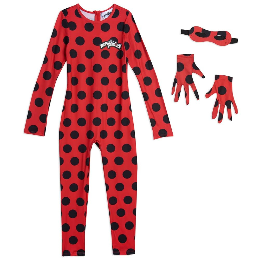 Miraculous Ladybug Girls Cosplay Jumpsuit Gloves and Mask 3 Piece Costume Set Toddler to Big Kid | Amazon (US)