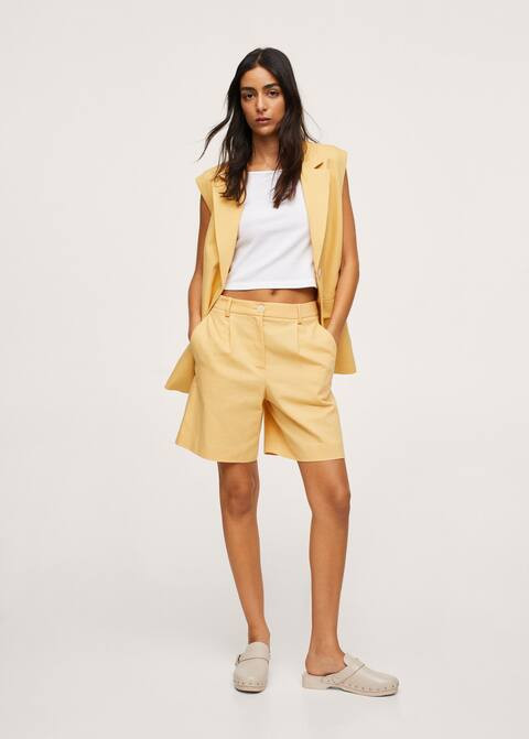 Leinen-Bermudashorts mit Bundfalten | MANGO (DE)