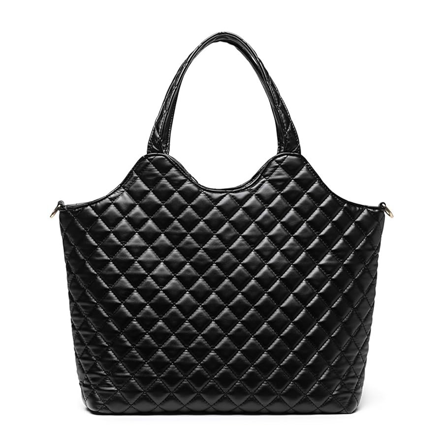 Barabum Quilted Tote Bag for Women,Black Shoulder Bag,Lightweight Tote Bag Work Bag(Black) | Amazon (US)