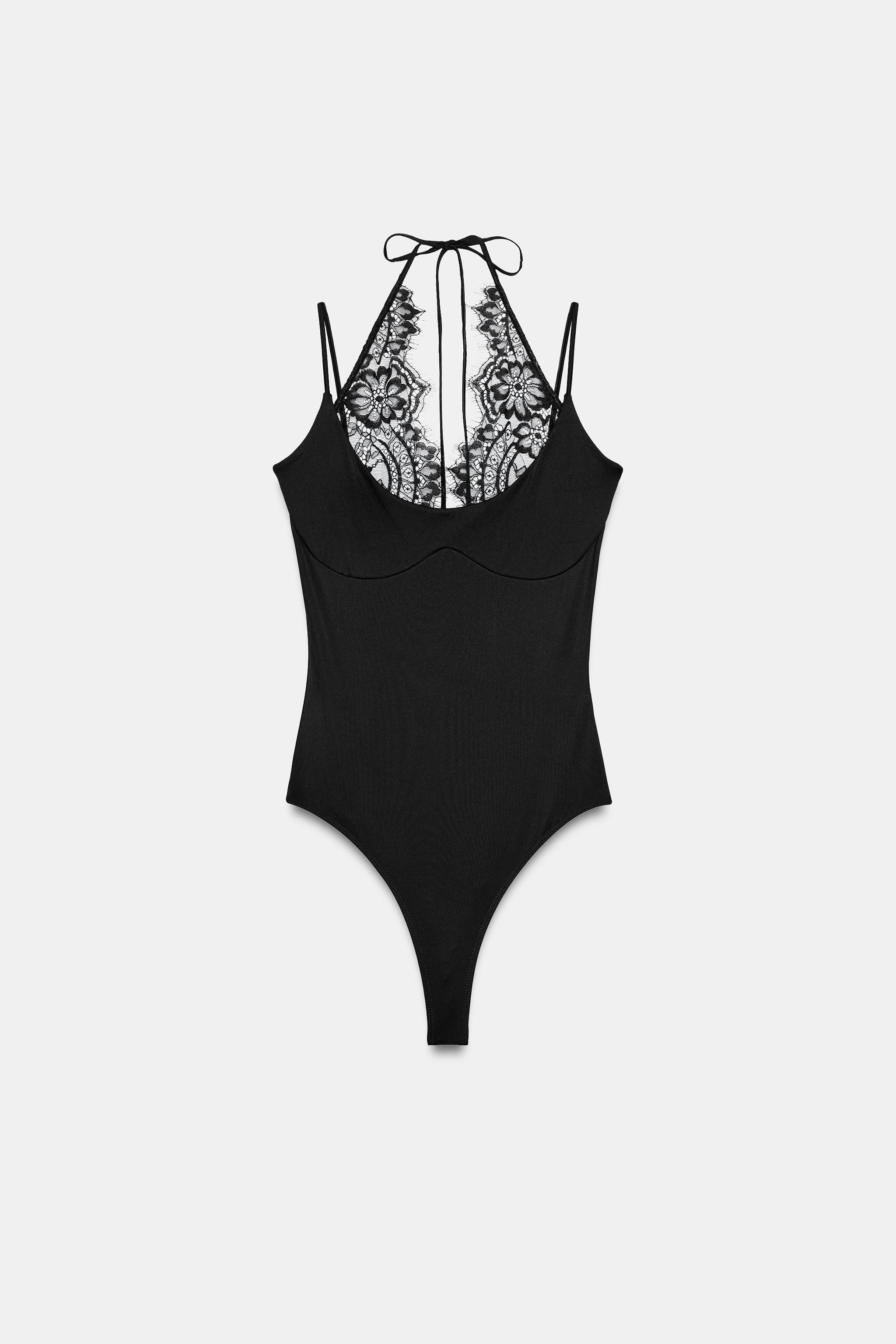 HALTER BODYSUIT WITH LACE TRIM | Zara UK