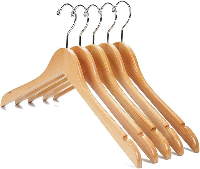 Nature Smile Solid Gugertree Wood Shirt and Dress Hangers with Notches with Anti-Rust Chrome Hook... | Amazon (US)