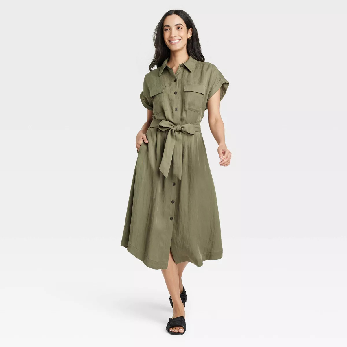 Women's Short Sleeve Midi Utility Shirtdress - A New Day™ | Target