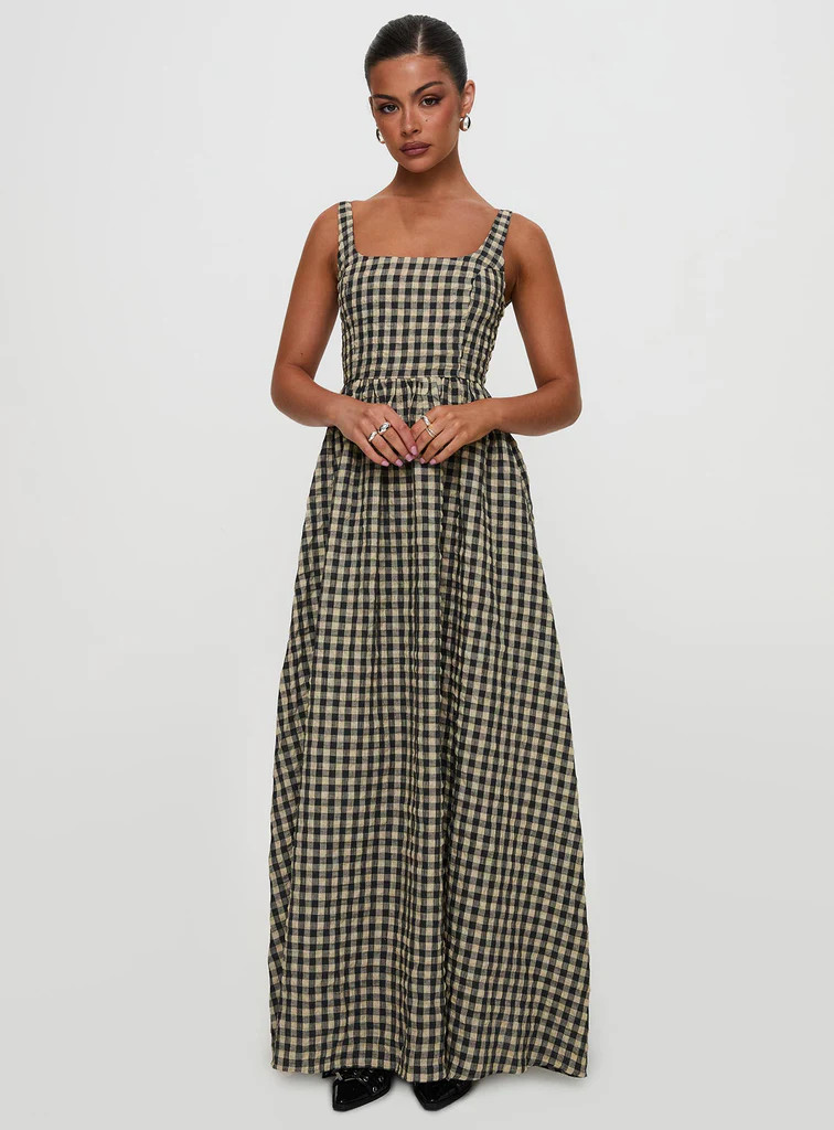 Cartmel Check Maxi Dress Black / Cream | Princess Polly US