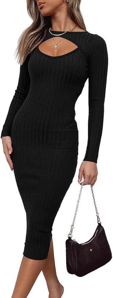 LILLUSORY Womens Fall Sexy Cutout Knee Length Bodycon Sweater Dress 2022 Casual Maternity Long Sleev | Amazon (US)