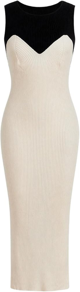 Verdusa Women's Fall Dress Sweater Dress Midi Dress Color Block Knit Bodycon Dress Prom Long Penc... | Amazon (US)