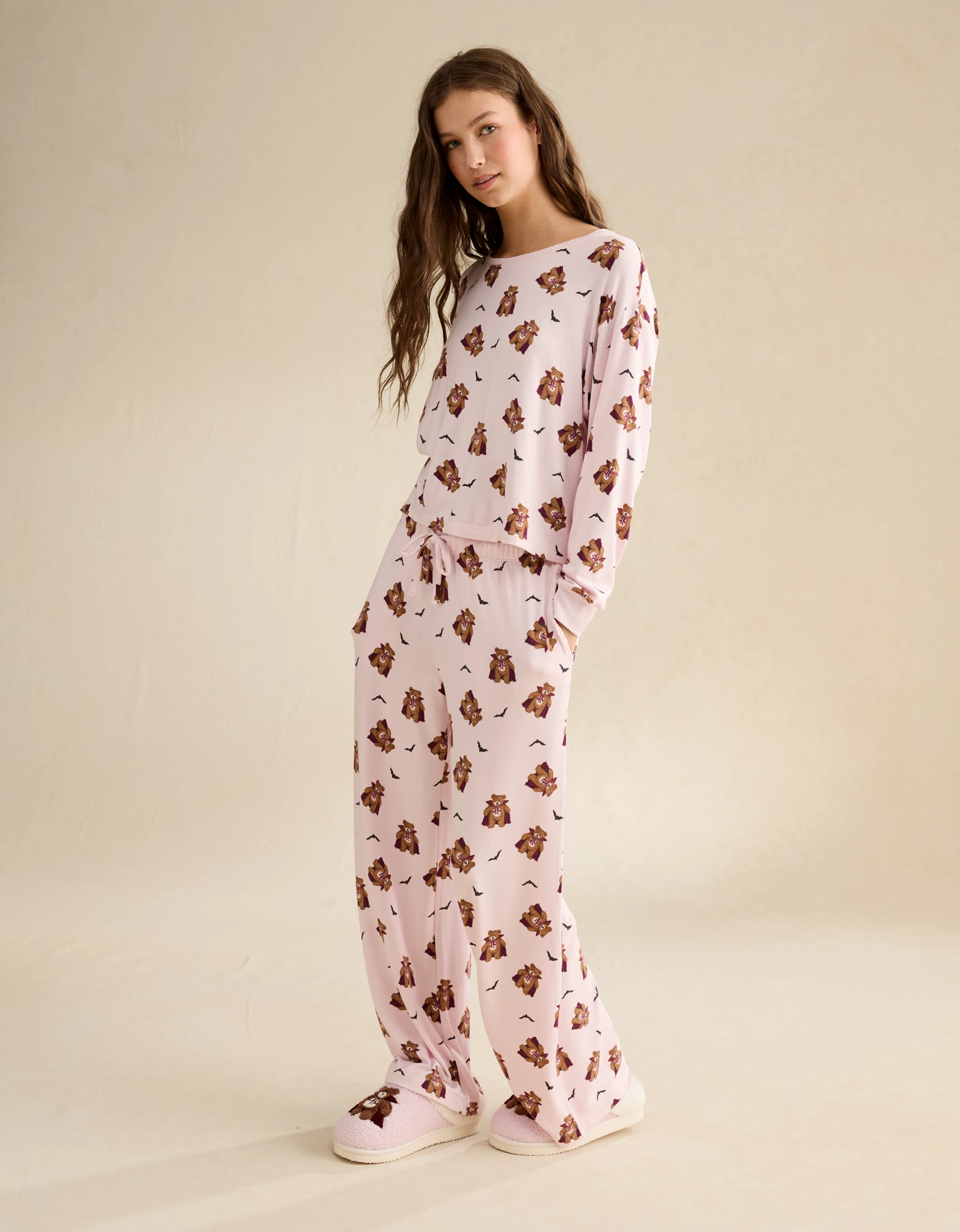 AE Luxe Plush Long Sleeve + Pant PJ Set | American Eagle Outfitters (US & CA)