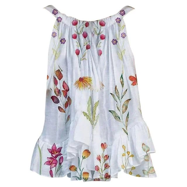 UMfun Women Summer Blouses Halter Neck Tank Tops Floral Sleeveless Shirt Pleated Casual Camisole ... | Walmart (US)