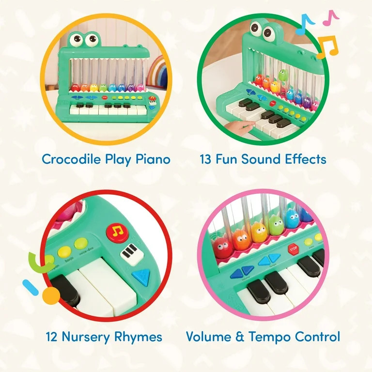Battat Croco Pop Piano Toy Keyboard with Songs Sounds Lights, Baby and Toddler Toys | Walmart (US)