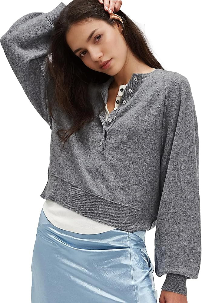 Hixiaohe Women's Long Sleeve Button Down Sweater Knitted Pullover Henley Shirts Casual Tops Light... | Amazon (US)