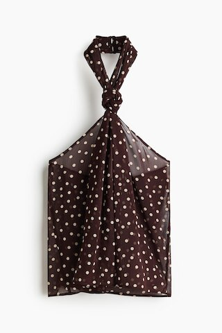 H & M - Halterneck Chiffon Top - Dark Brown/Polka Dot | H&M (US + CA)