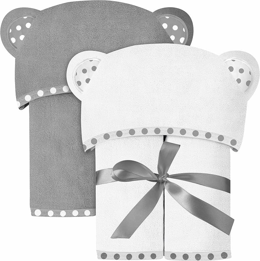 Set of 2 Hooded Baby Towels – White and Grey – Luxurious, Large and Super Absorbent – 30 x ... | Amazon (US)