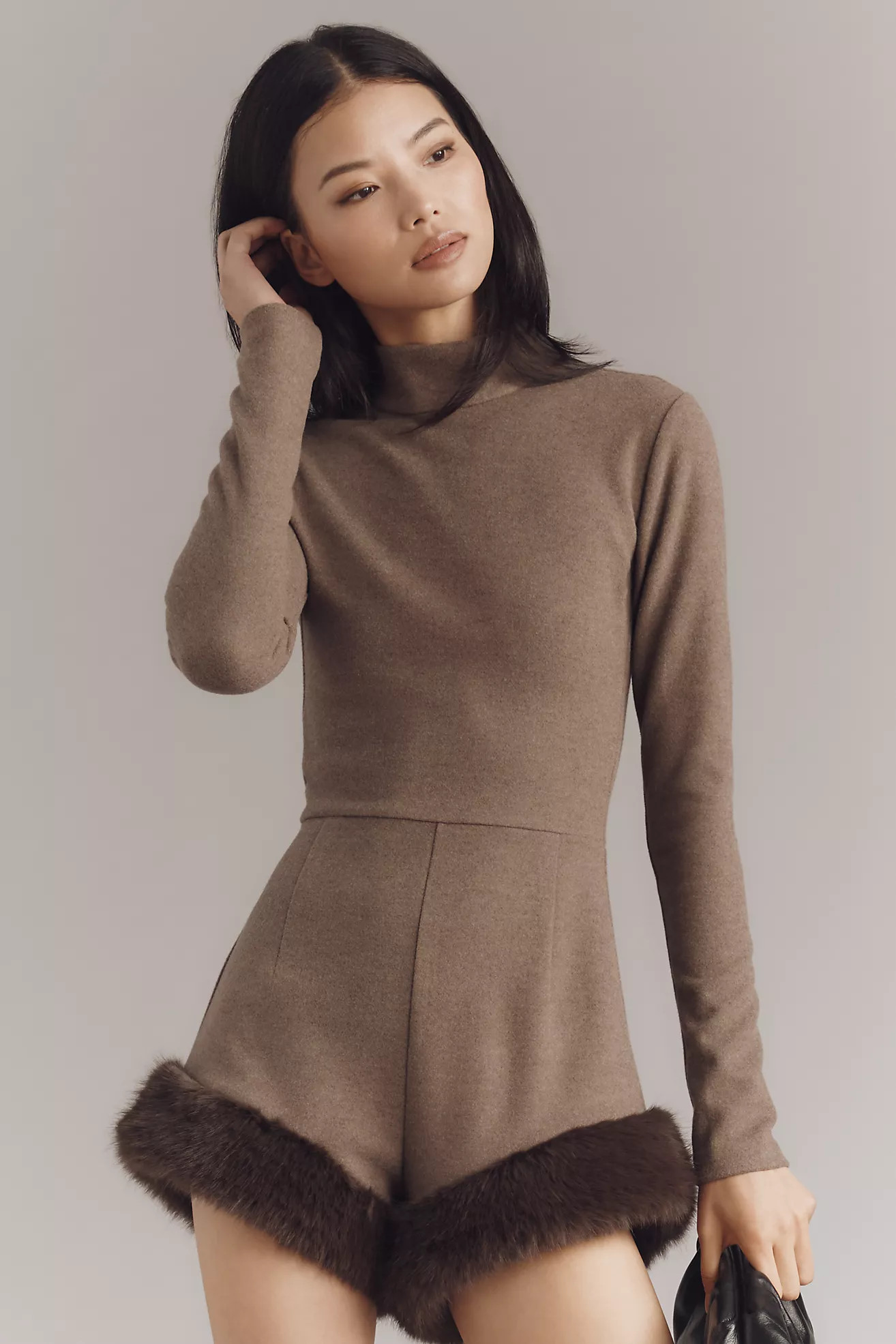 Delfi Collective Teddy Long-Sleeve Faux Fur Romper | Anthropologie (US)