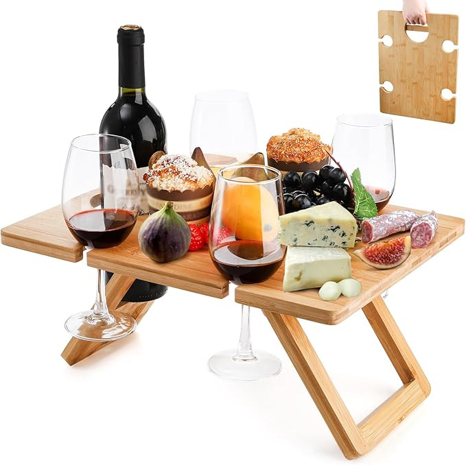 Youeon Portable Wine Picnic Table with 5 Wine Glasses Holder, Foldable Champagne Picnic Snack Tab... | Amazon (US)