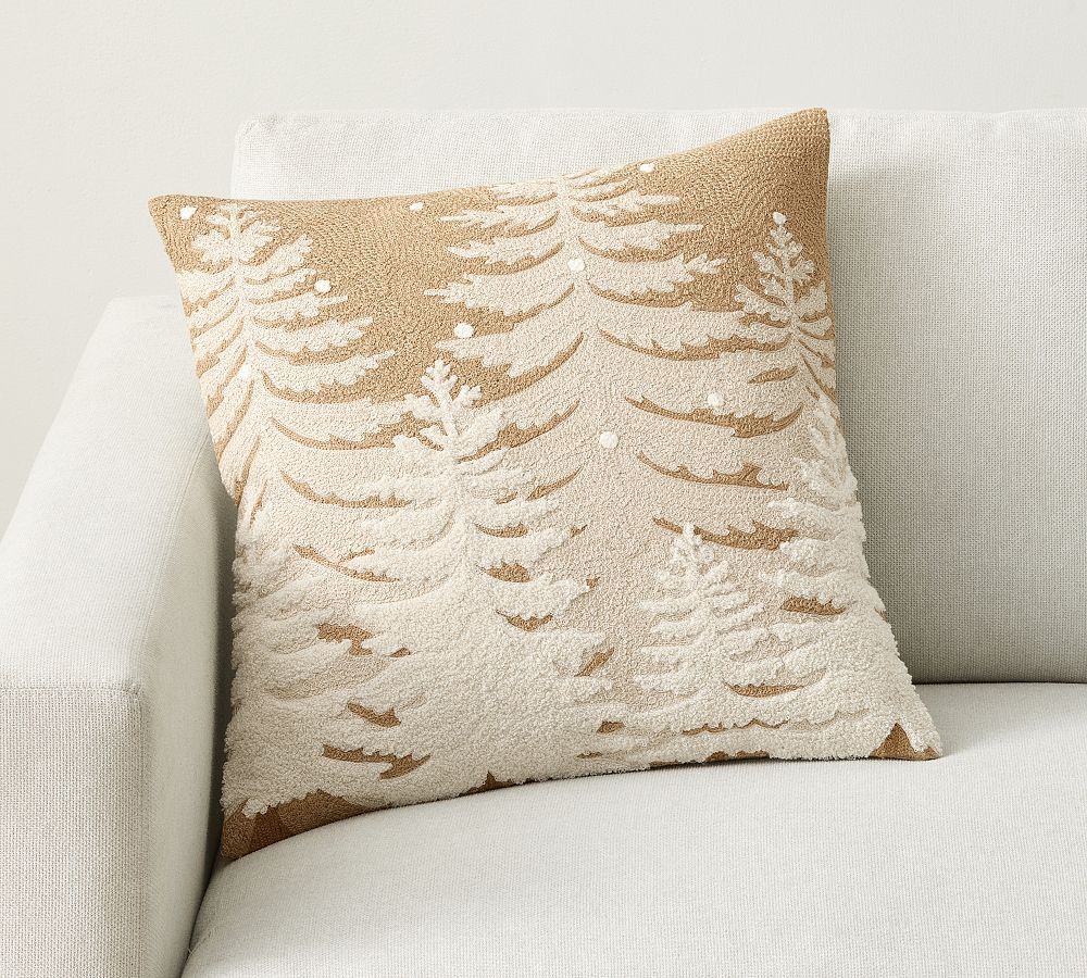 Frosted Tree Embroidered Pillow | Pottery Barn (US)