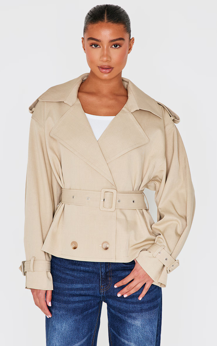 Beige Classic Grazer Length Trench Coat | PrettyLittleThing UK