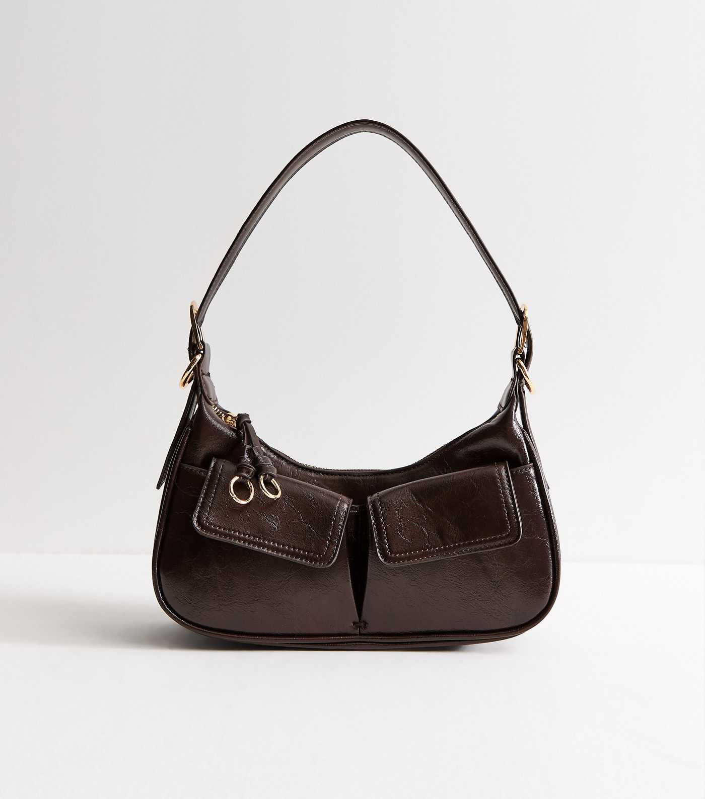 Dark Brown Patent Faux Leather Utility Shoulder Bag | New Look | New Look (UK)