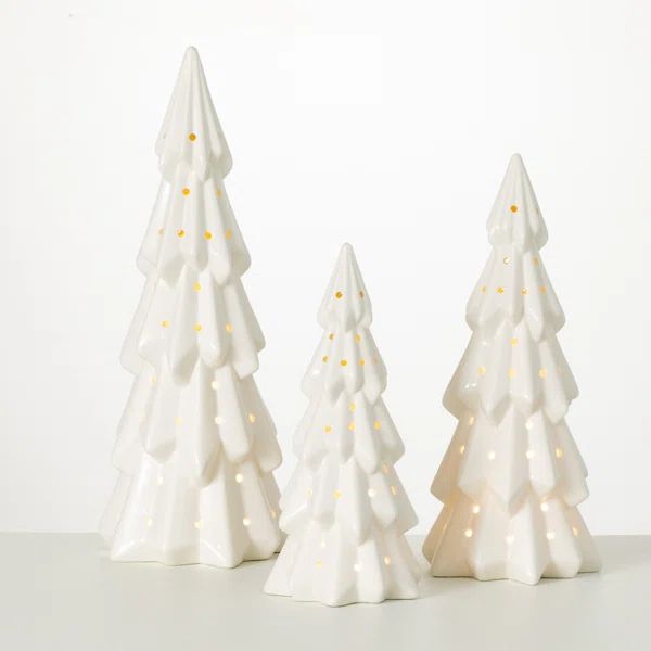 9.5"H, 12"H And 14.75"H Lighted Christmas Tree Set; White | Wayfair North America