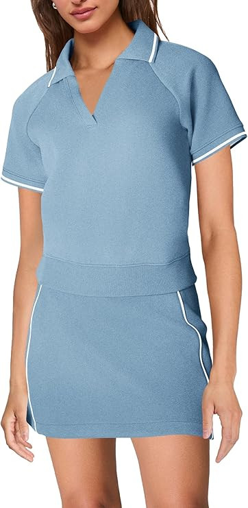 SENSERISE Womens Workout Sets 2 Piece Outfits V Neck Short Sleeve Polo Shirt and Tennis Skort Set... | Amazon (US)