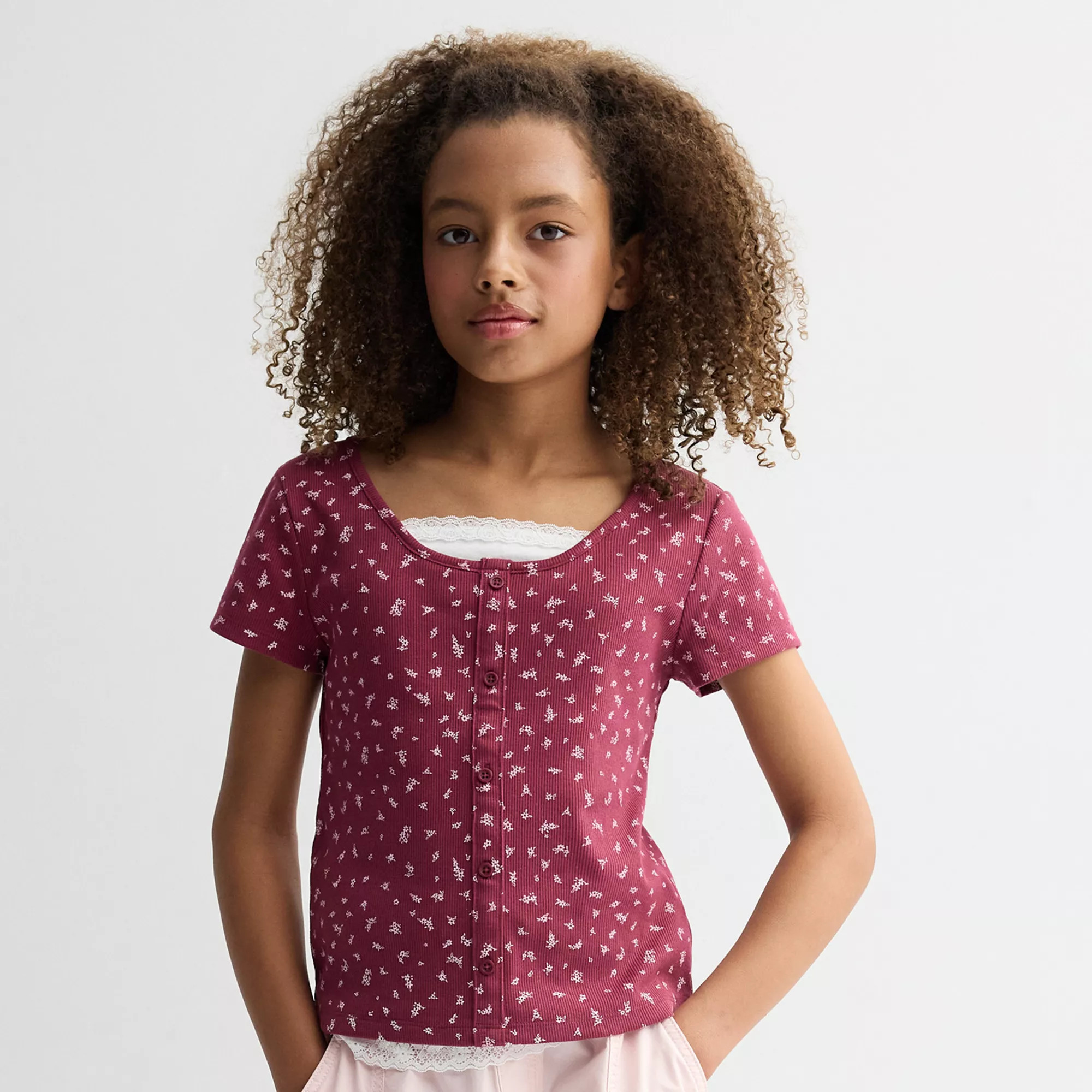 Girls 6-20 SO® Button Front Layered Tee in Regular & Plus Size | Kohl's