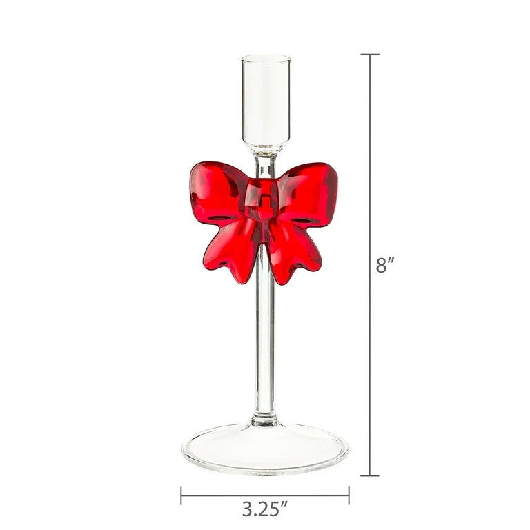 Small Clear Glass Christmas Taper Candle Holder with Bow, 7.75", by Holiday Time | Walmart (US)
