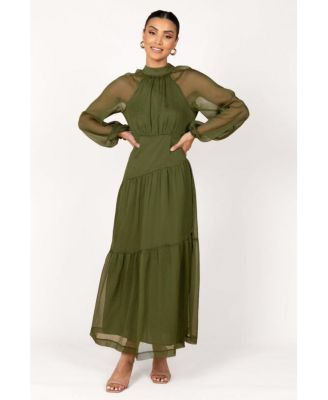 Women's Petal and Pup Julip Sheer Long Sleeve Maxi Dress - Olive | Macy's