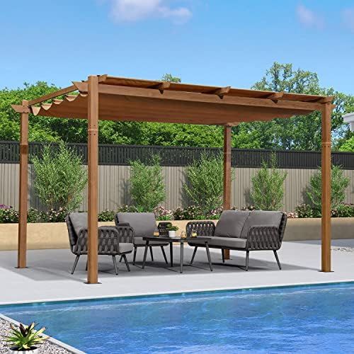 PURPLE LEAF 10' x 13' Outdoor Retractable Pergola with Sun Shade Canopy Patio Metal Shelter for G... | Amazon (US)