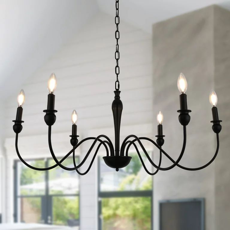 Black Farmhouse Chandeliers, 6-Light Industrial Iron Chandeliers Lighting, Classic Candle Ceiling... | Walmart (US)