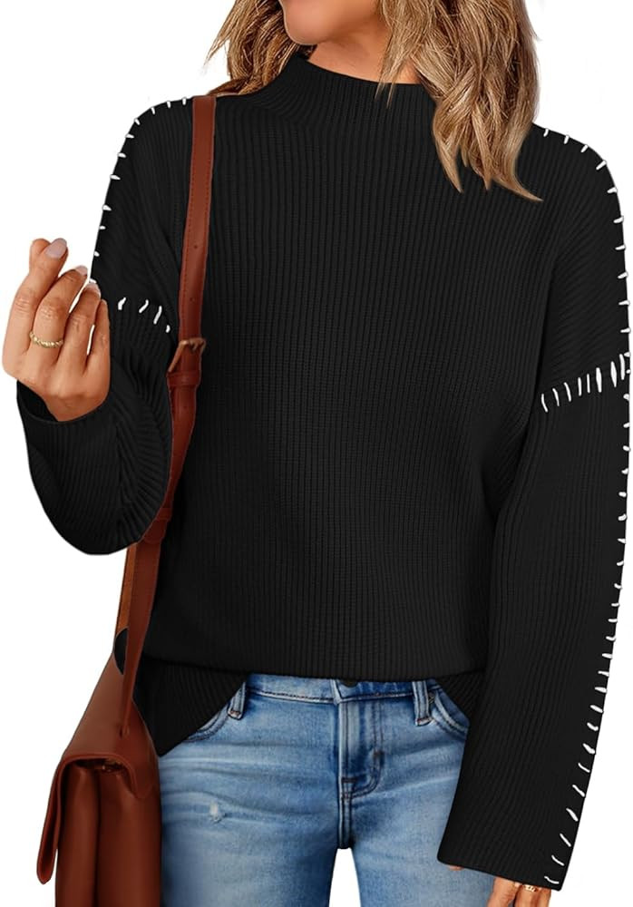 MEROKEETY Women's Mock Neck Long Sleeve Pullover Sweater Fall Casual Soft Ribbed Knit Jumper Tops | Amazon (US)