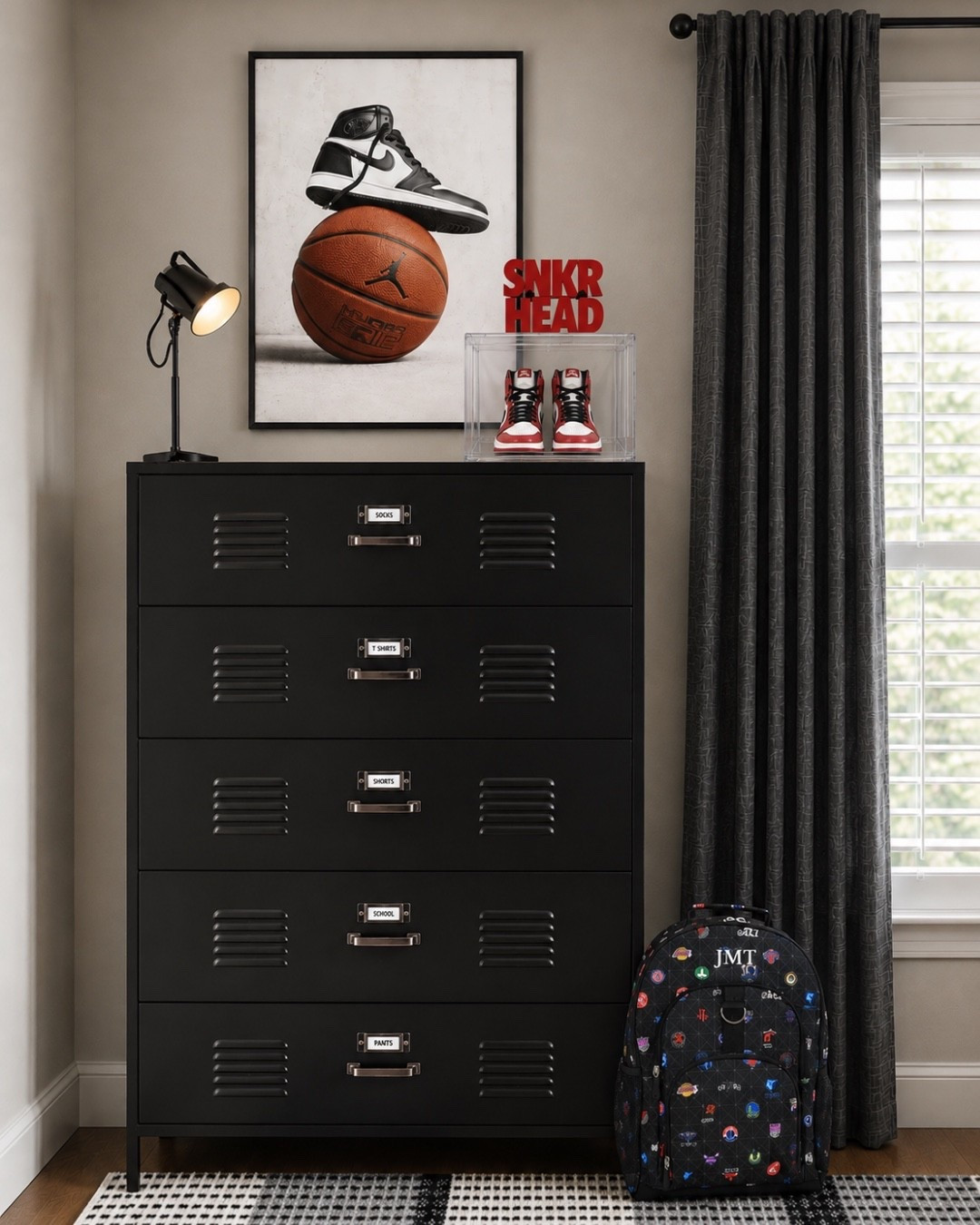 A bold, sneaker inspired set up that blends smart storage with statement making thing for the ultimate boys room. 

Kids room, kids bedroom, boys room decor, boys room design, boys room ideas, boys room finds, dresser, boys room wall art, kids bedroom, basketball bedroom

#LTKHome #LTKSaleAlert #LTKKids