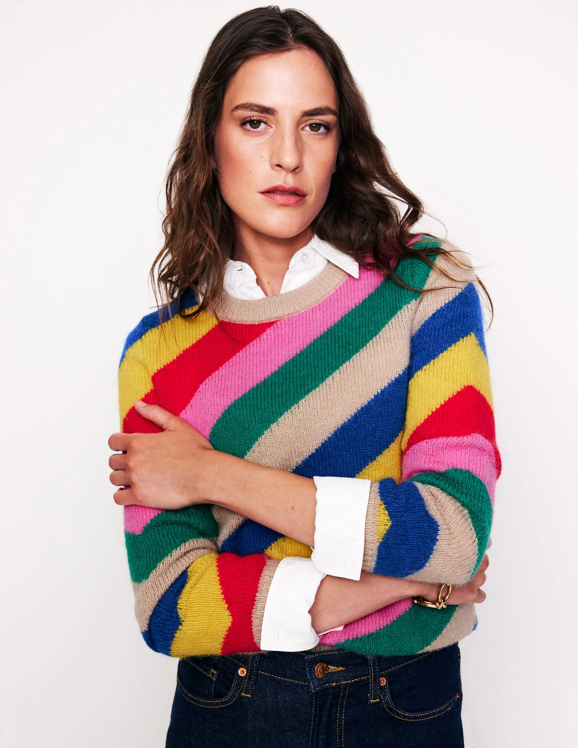Fluffy Diagonal Stripe Sweater-Multi, Rainbow | Boden (US)