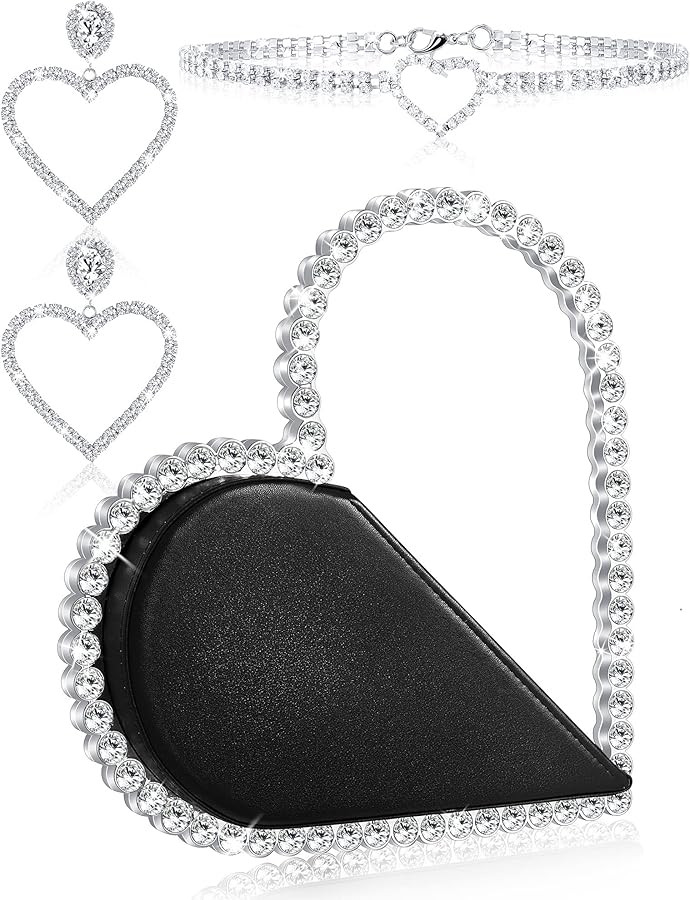 Henoyso Cute Mini Heart Shape Women Evening Clutch Bag Rhinestone Choker Necklace Heart Earrings ... | Amazon (US)