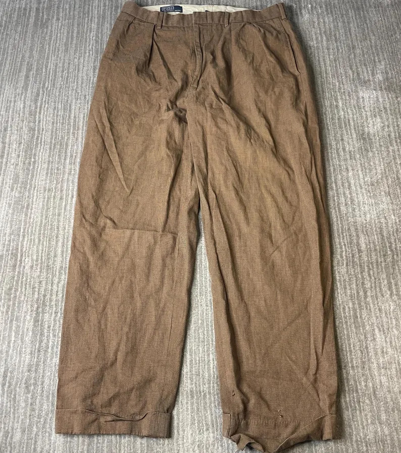 Vintage 1990s Polo Ralph Lauren Pleated Pants – 36x30 – Brown Microcheck Cotton Trousers – ... | Etsy (Global)