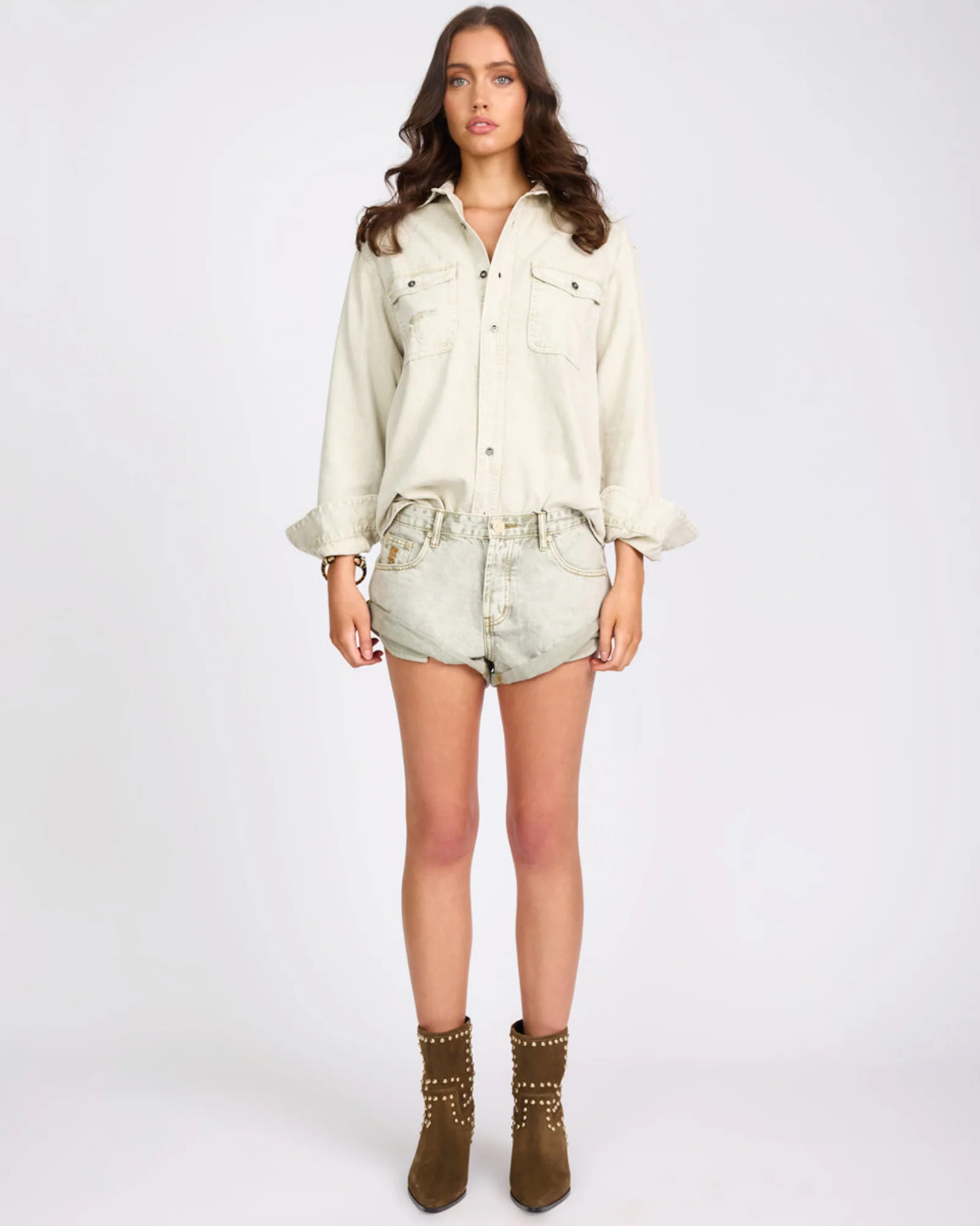 Everyday Denim Shirt - Antique White | One Teaspoon | OneTeaspoon