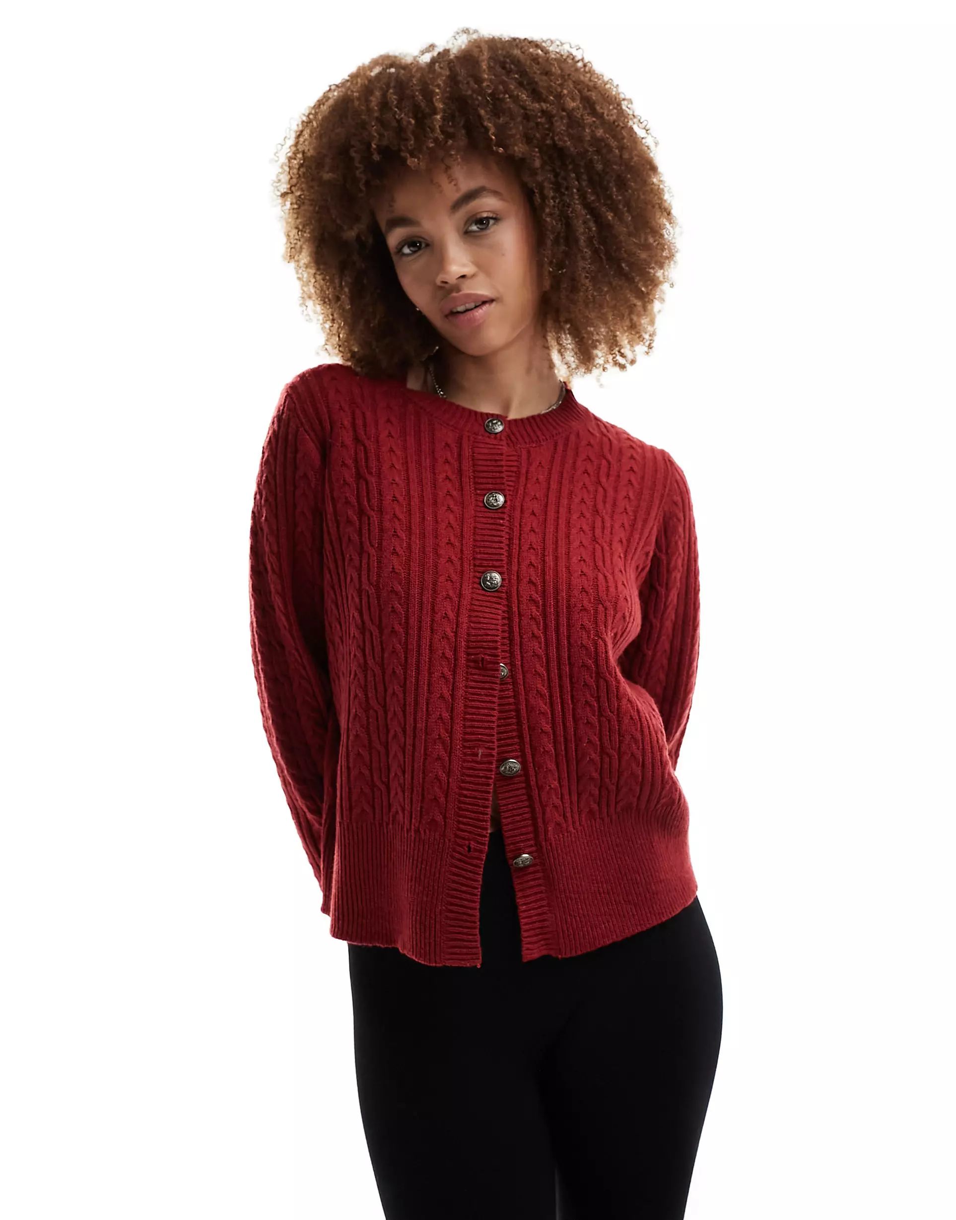 Motel cable knit button through cardigan in deep red | ASOS | ASOS (Global)