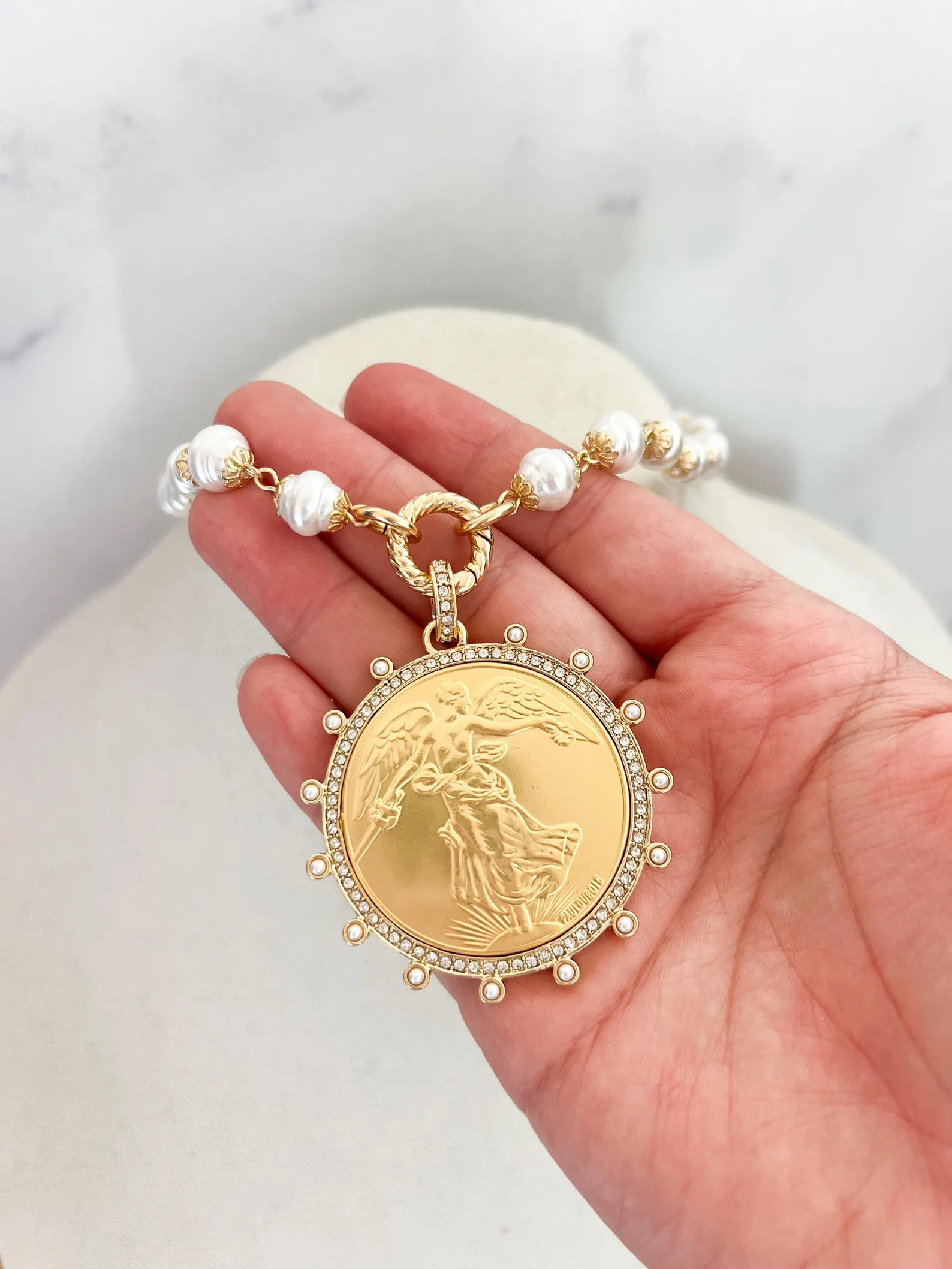 Vintage Angel Coin Necklace Porcelain Pearl Necklace Antiqued Coin Necklace Silver Vintage Coin N... | Etsy (Global)