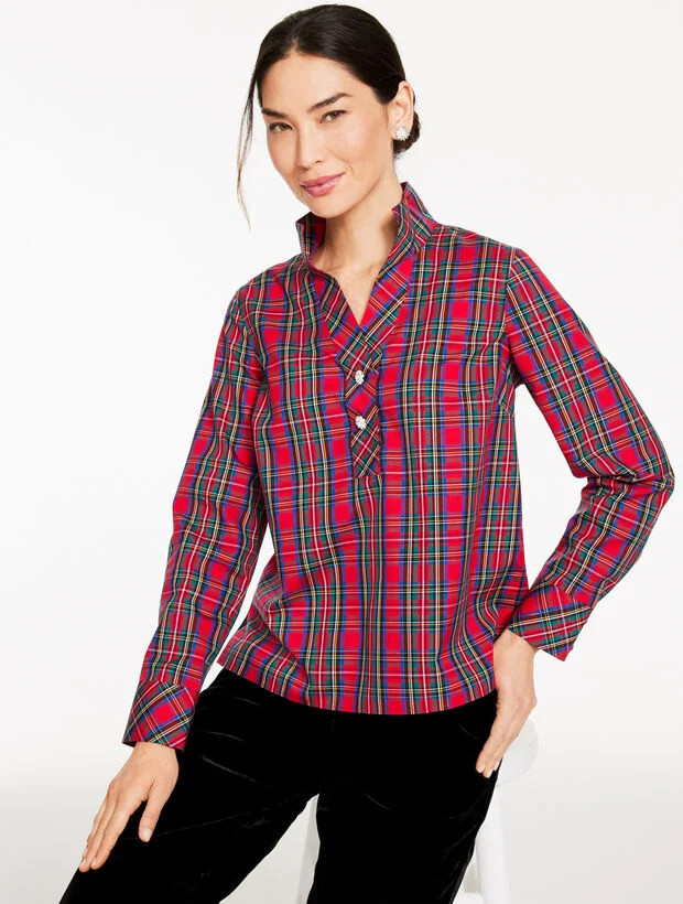 Rhinestone Non-Iron Popover - Blissful Plaid | Talbots