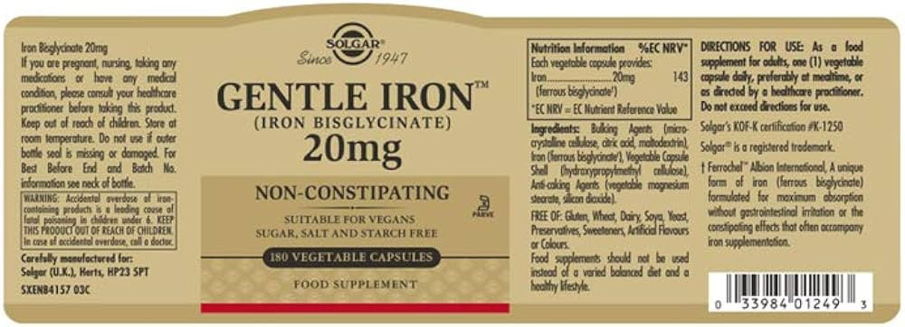 Amazon.com: Solgar Gentle Iron, 180 Vegetable Capsules - Ideal for Sensitive Stomachs - Non-Const... | Amazon (US)