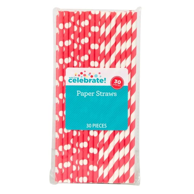 Way to Celebrate! Red Polka Dot & Striped Paper Straws, 30ct | Walmart (US)