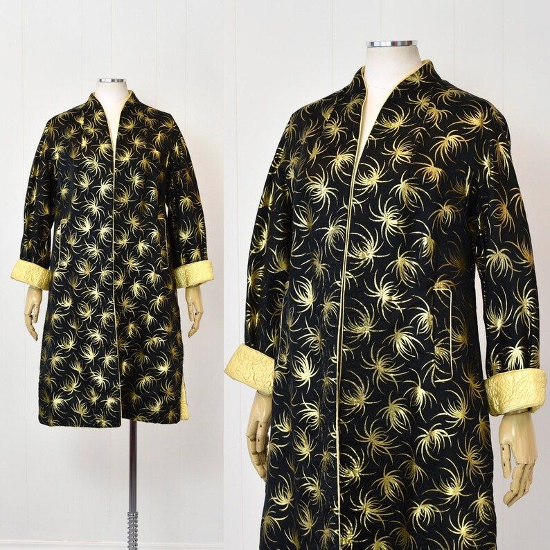 1950s Black & Gold Metallic Starburst Brocade Asian Inspired Jacket Coat | Etsy (UK)
